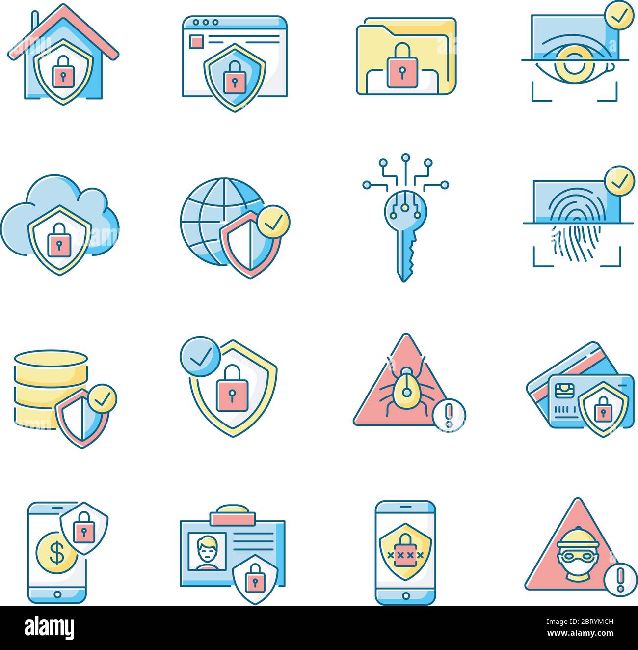 Internet security system RGB color icons set Stock Vector