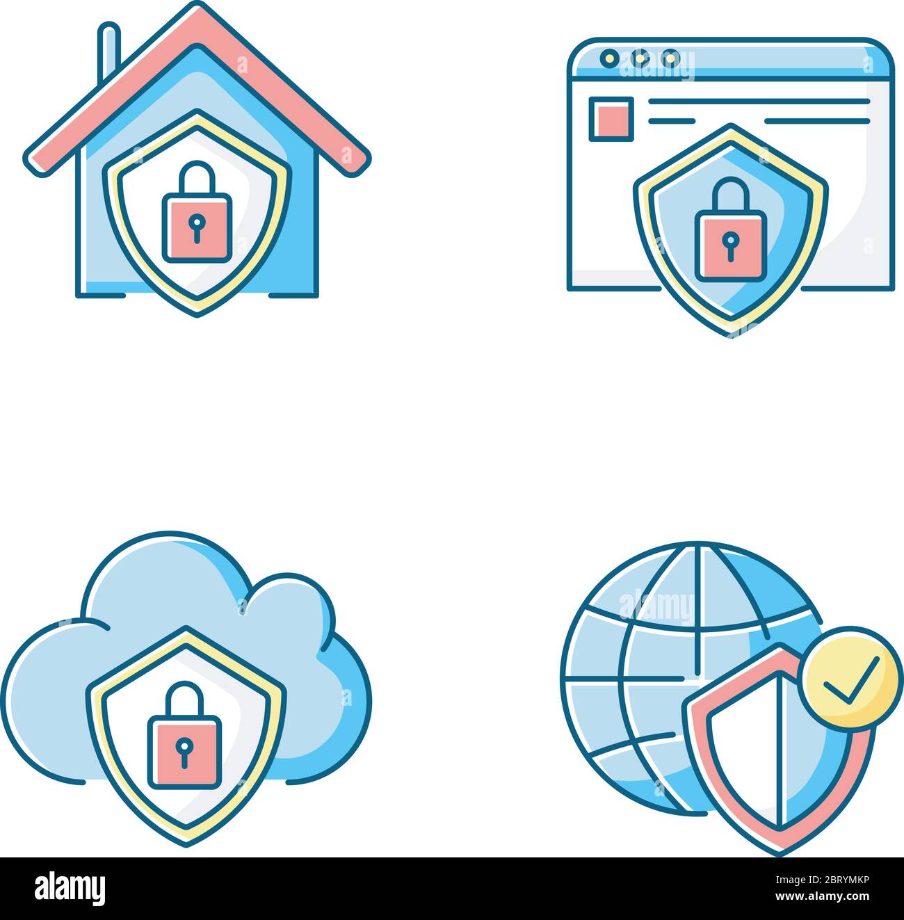Internet security system RGB color icons set Stock Vector