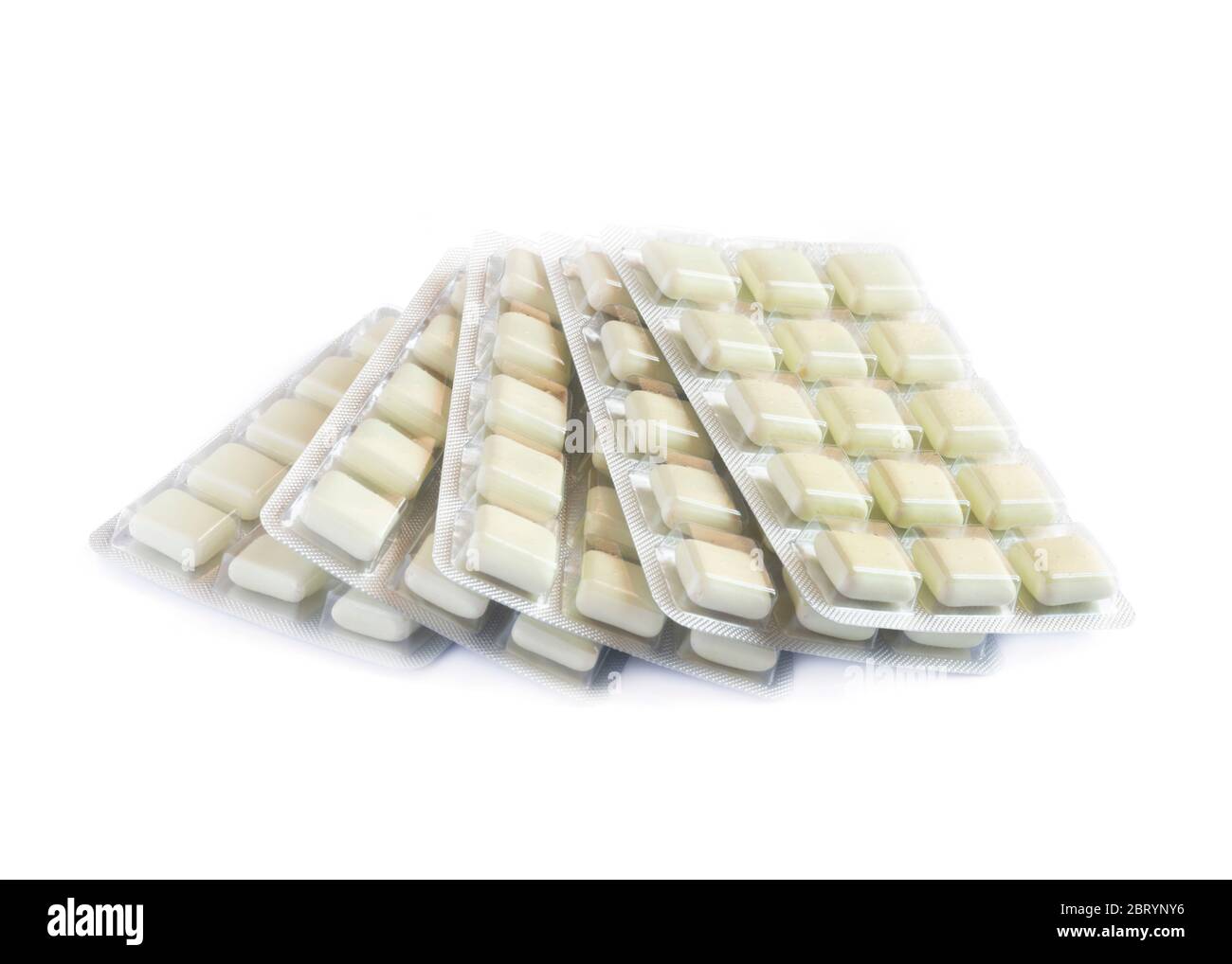pile of anti smoking nicotine gum in a package isolated on a white  background Stock Photo