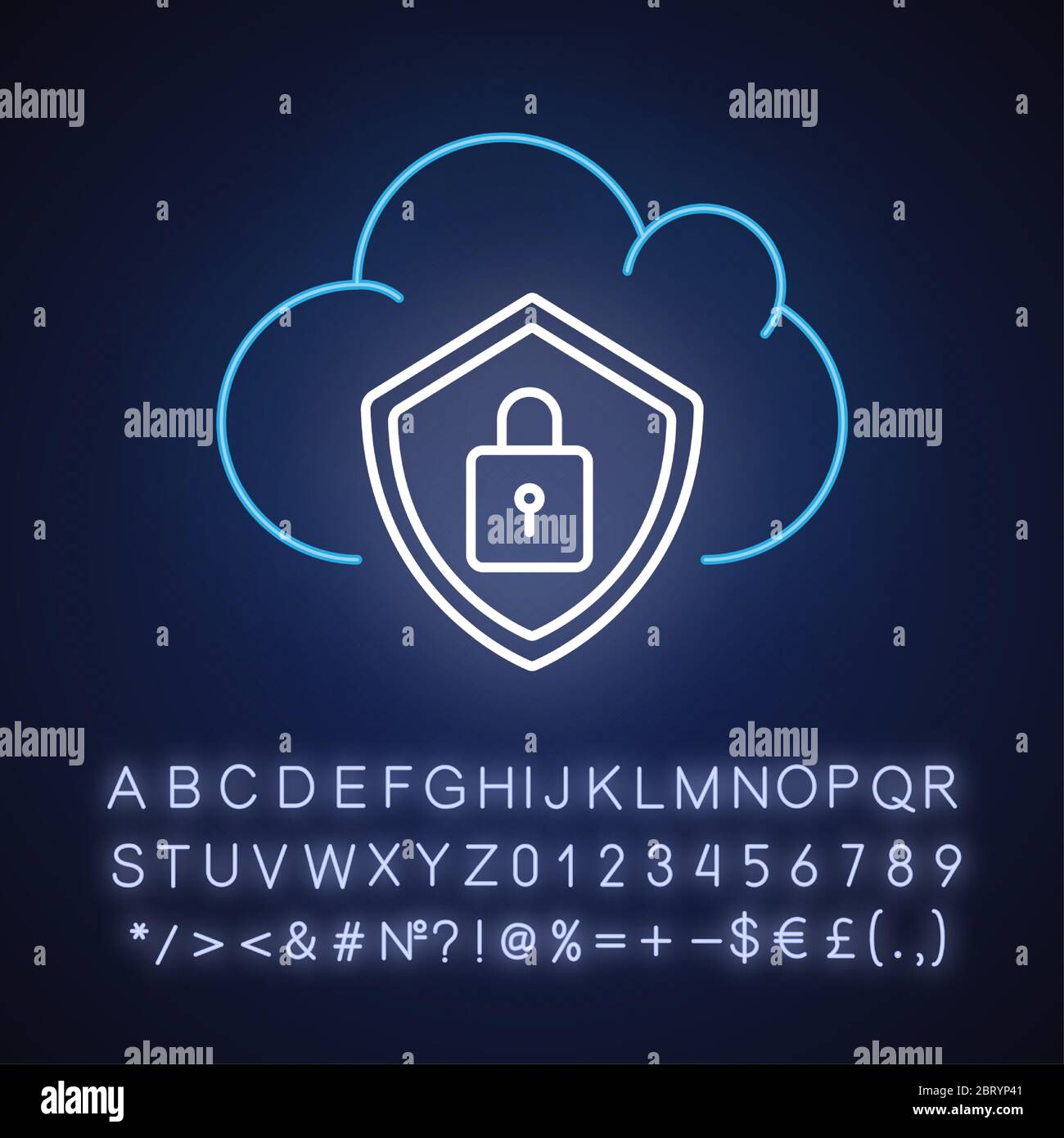 Cloud security neon light icon Stock Vector