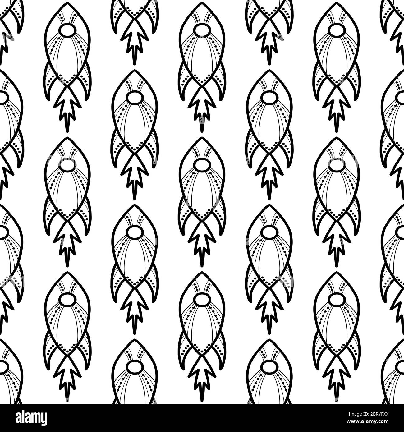 Seamless pattern made with doodle rockets. Isolated on white background. Vector stock illustration. Stock Vector