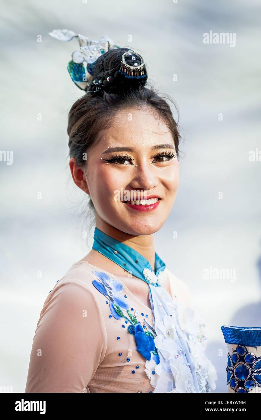 Chinese dancers and performers prepare for the Chinese New Year Show in Siam Sq, Bangkok City