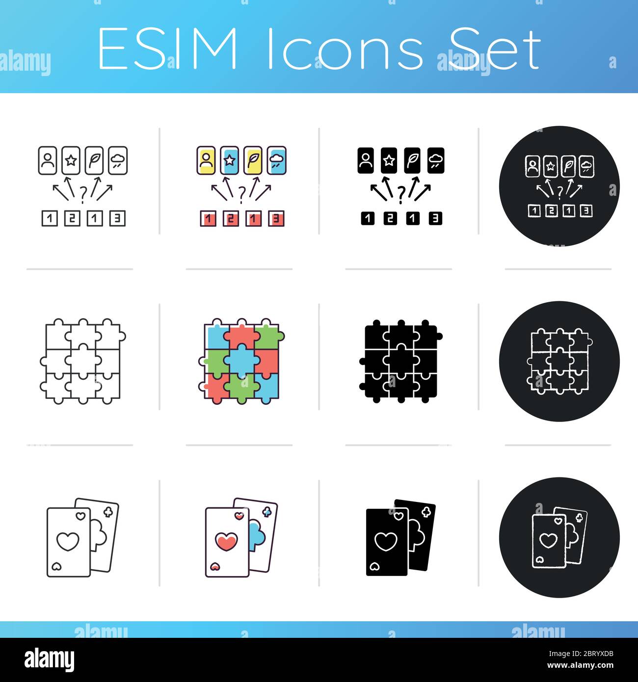 Educational and gambling games icons set Stock Vector