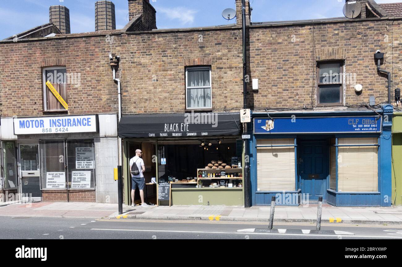 Shops in Trafalgar Road Greenwick during lockdown London UK Stock Photo