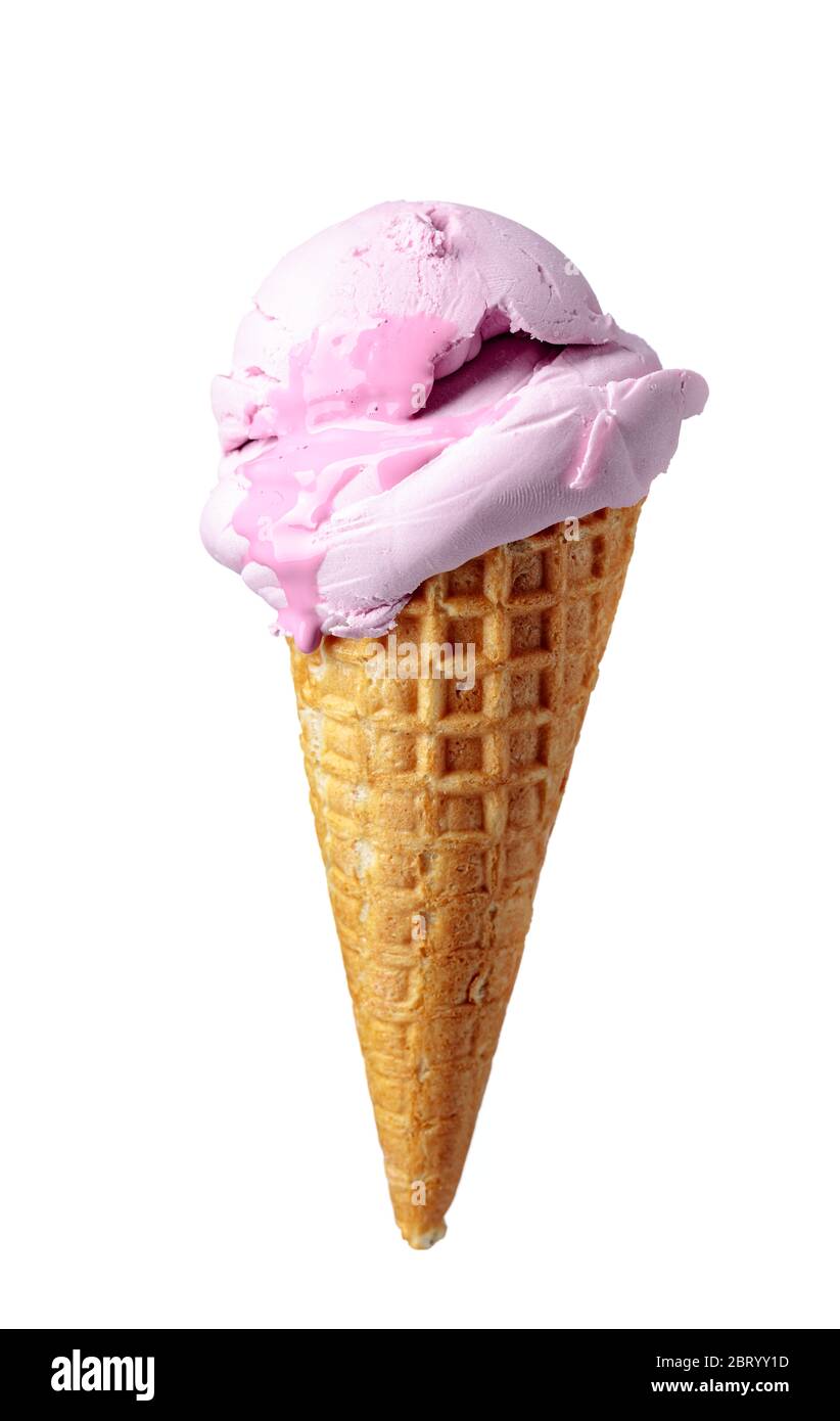 Blueberry ice cream in waffle cone isolated on a white background Stock ...