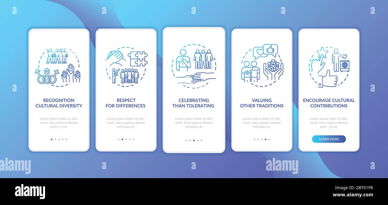 Multi racial support campaign onboarding mobile app page screen with concepts Stock Vector