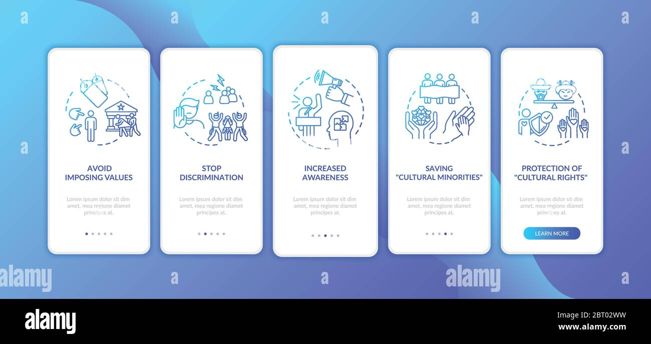 Stop racial hate onboarding mobile app page screen with concepts Stock Vector