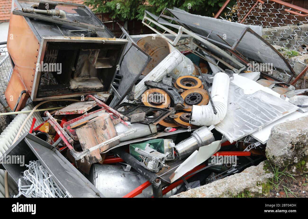 collection of ferrous material in the landfill of the eco center Stock Photo