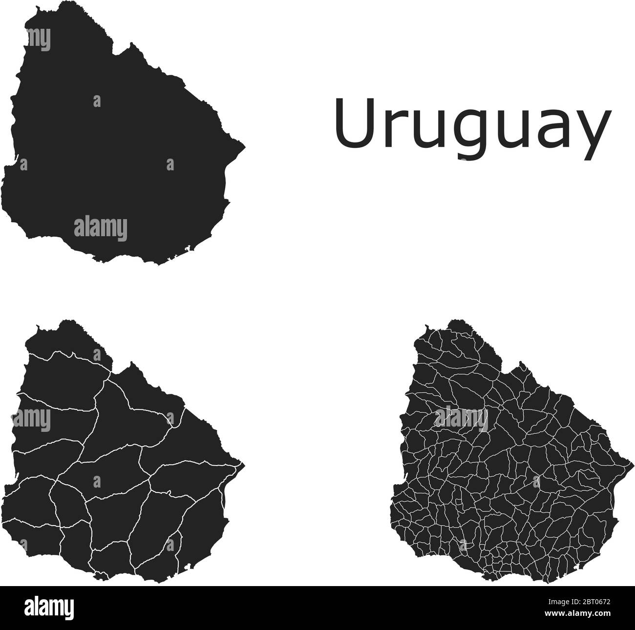 Uruguay vector maps with administrative regions, municipalities, departments, borders Stock Vector