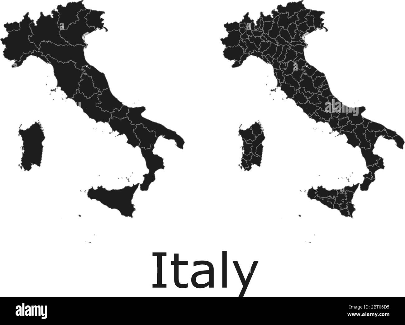 Italy vector maps with administrative regions, municipalities, departments, borders Stock Vector