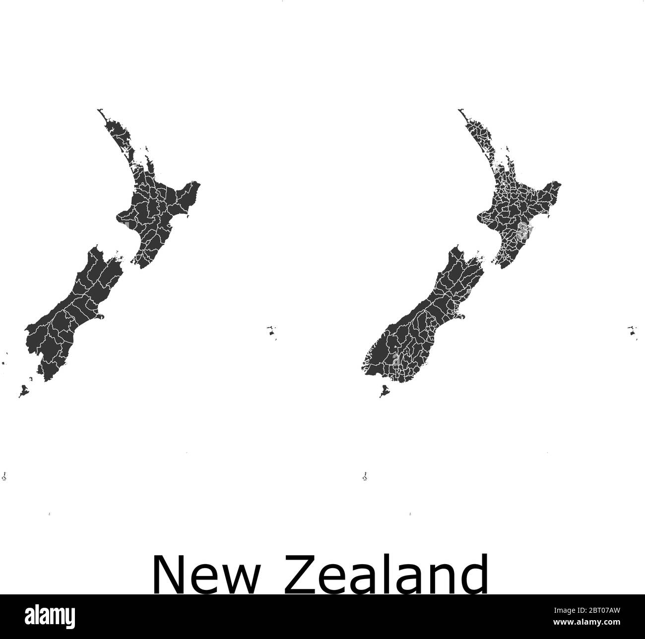 New Zealand vector maps with administrative regions, municipalities, departments, borders Stock Vector