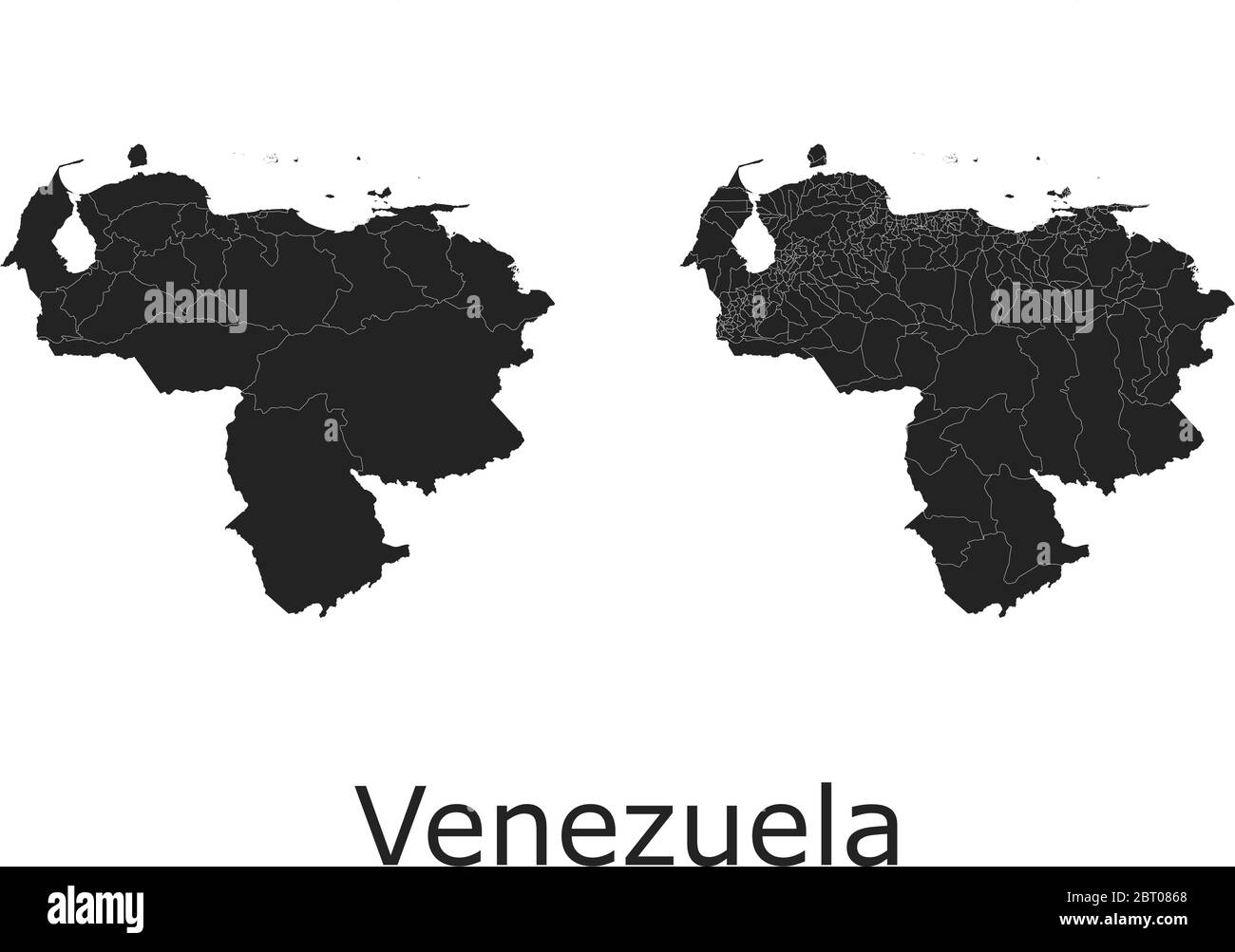 Venezuela vector maps with administrative regions, municipalities, departments, borders Stock Vector