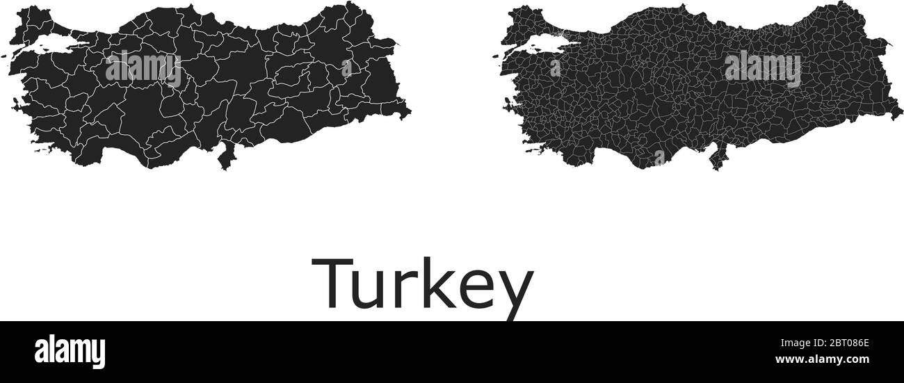 Turkey vector maps with administrative regions, municipalities, departments, borders Stock Vector