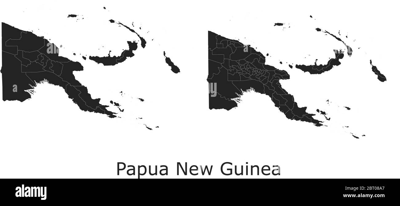 Papua New Guinea vector maps with administrative regions, municipalities, departments, borders Stock Vector