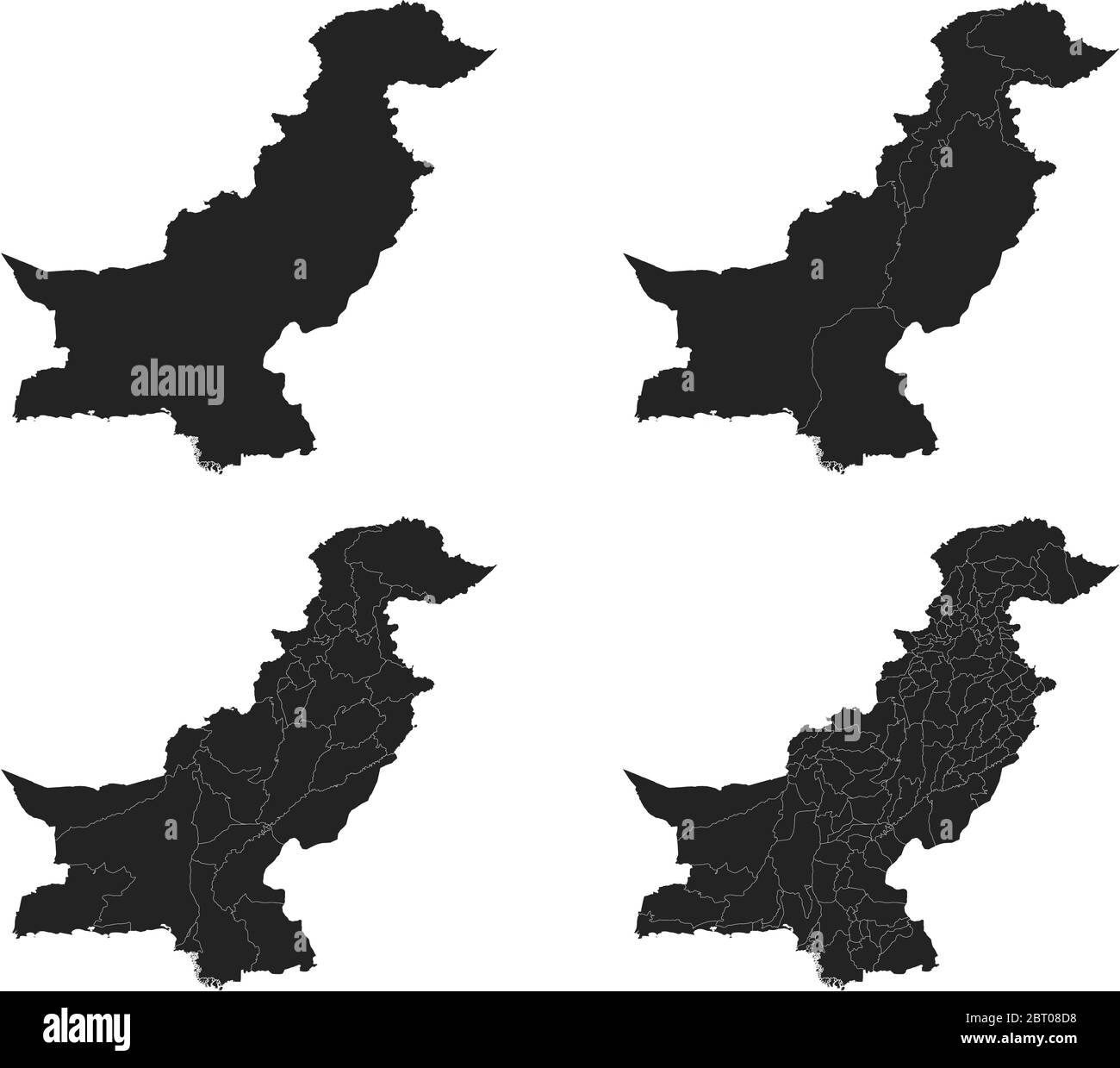 Pakistan vector maps with administrative regions, municipalities, departments, borders Stock Vector