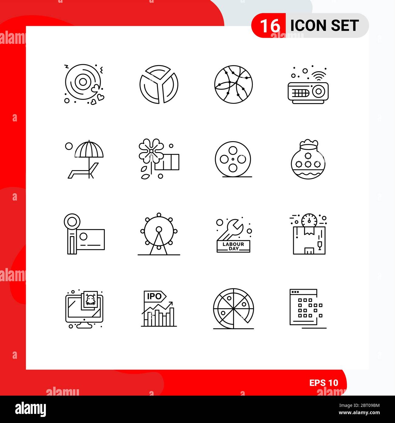 Set of 16 Vector Outlines on Grid for bench, beanch, global, projector, devices Editable Vector Design Elements Stock Vector