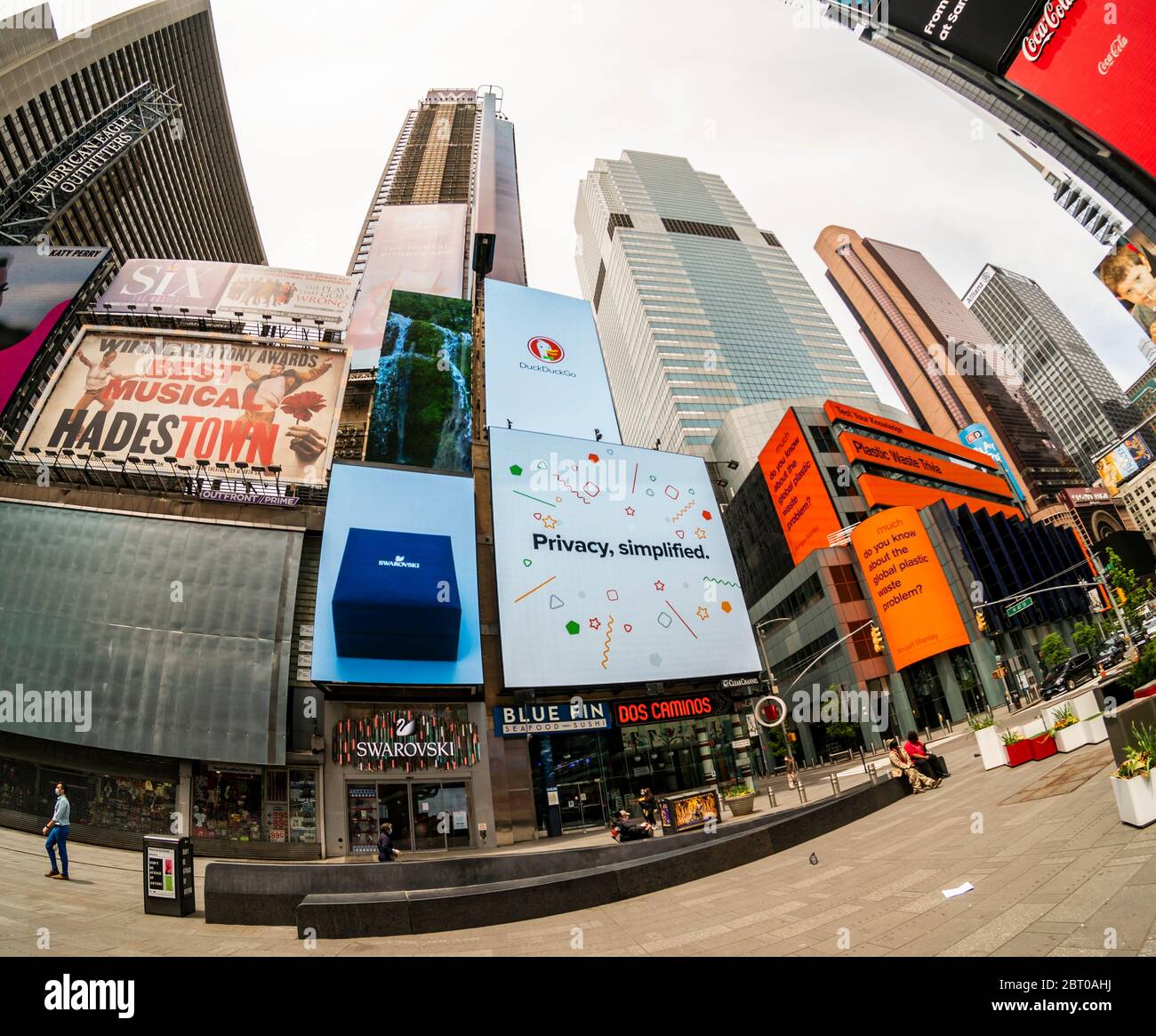 Advertising for the DuckDuckGo privacy browser in Times Square in New York on Tuesday, May 19, 2020. DuckDuckGo provides protection while browsing providing anonymity and no tracking. (© Richard B. Levine) Stock Photo