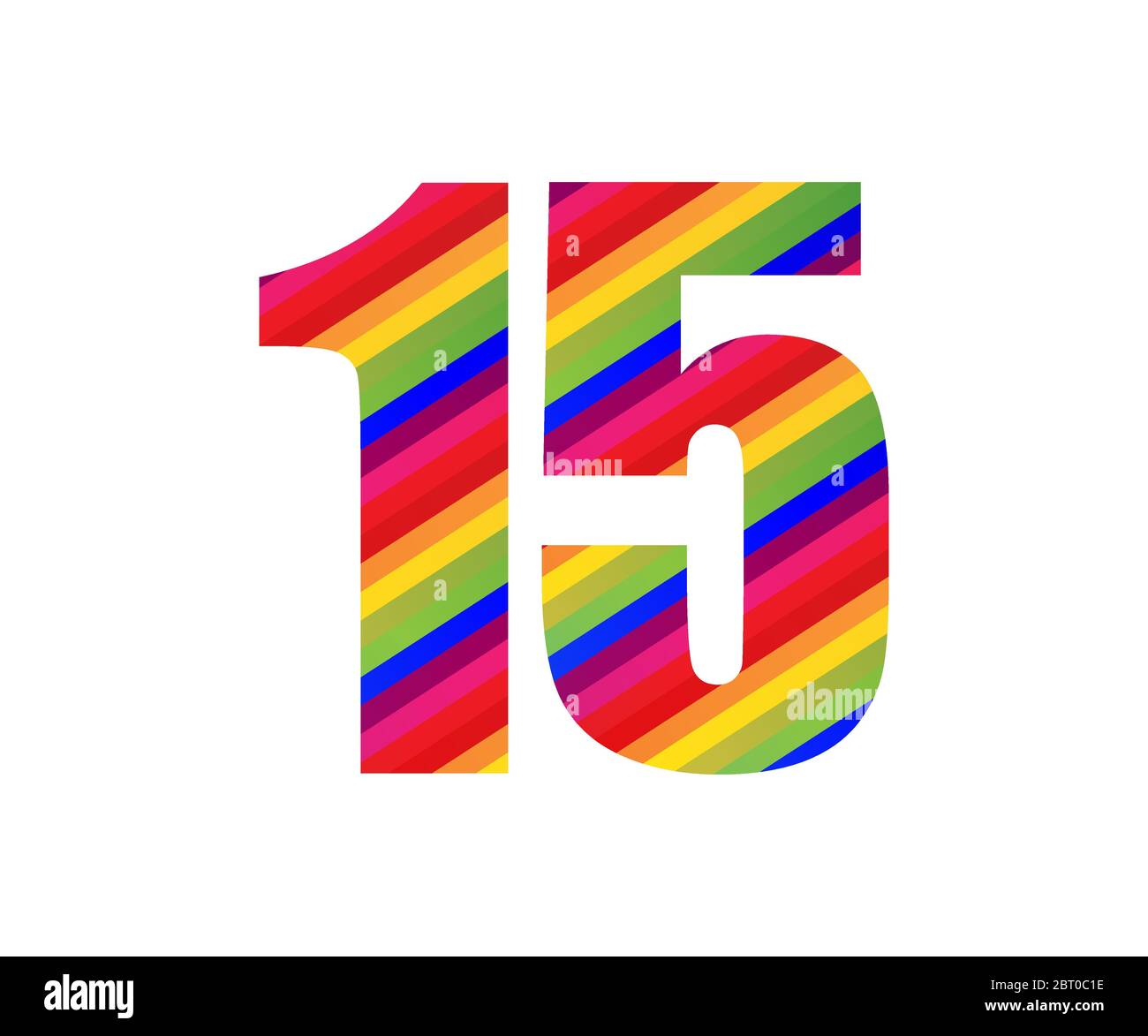 15 Number Rainbow Style Numeral Digit. Colorful Fifteen Number