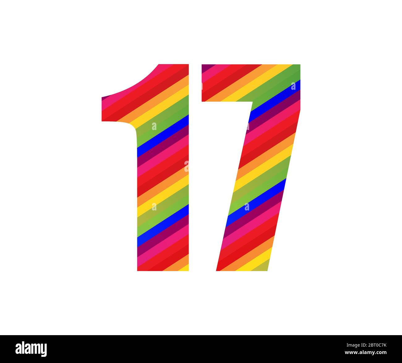 17 Number Rainbow Style Numeral Digit. Colorful Seventeen Number