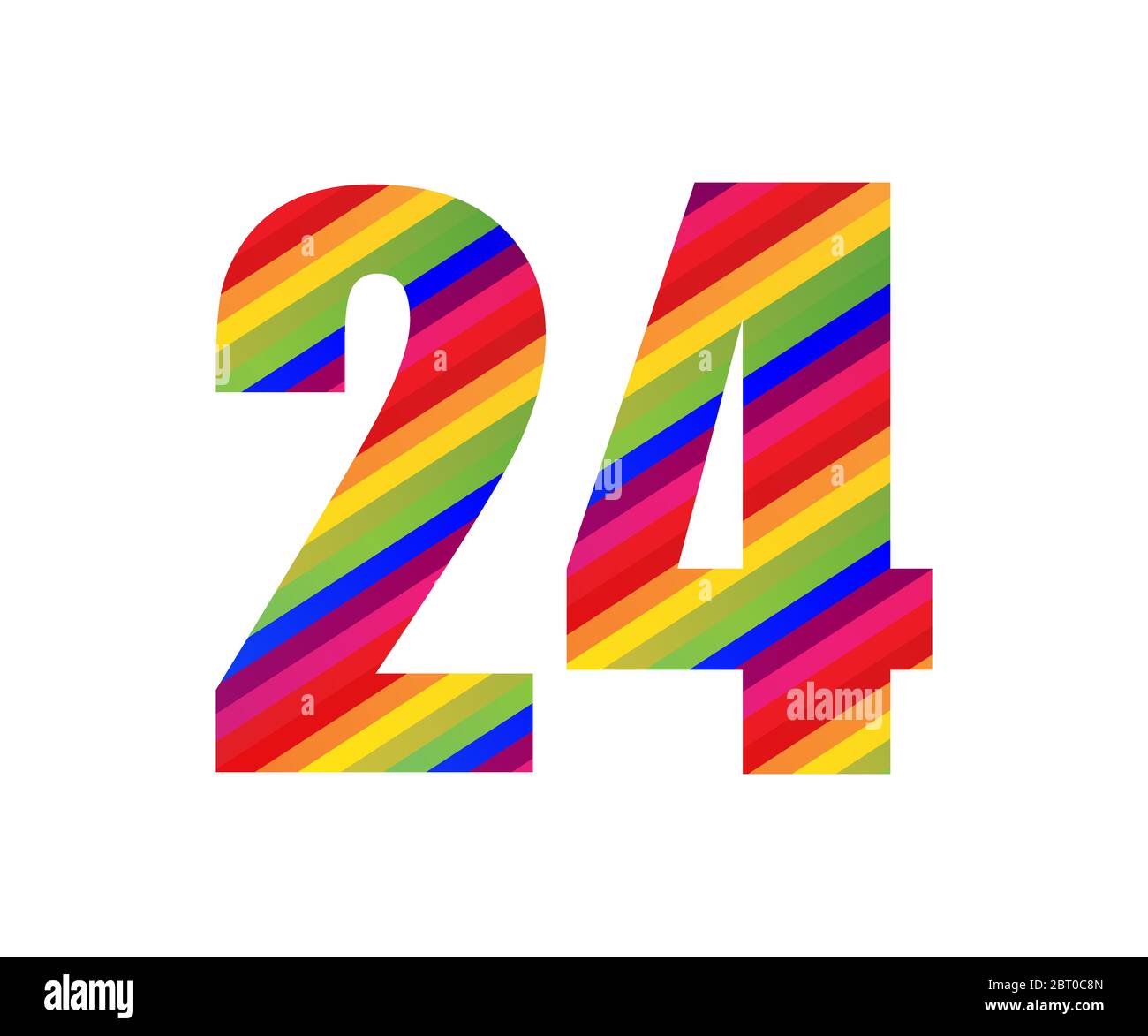 24 Number Rainbow Style Numeral Digit. Colorful Twenty Four Number