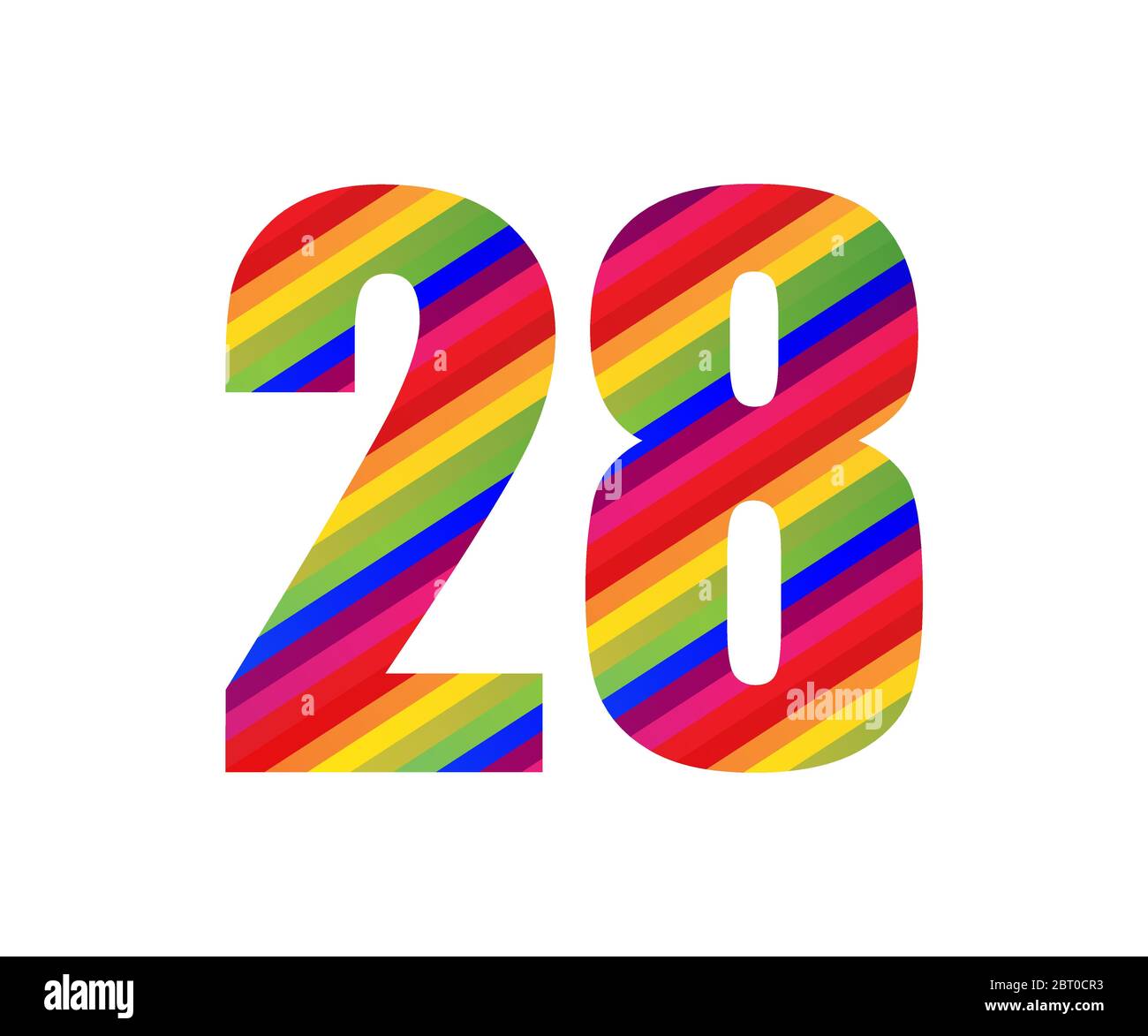 28 Number Rainbow Style Numeral Digit. Colorful Twenty Eight