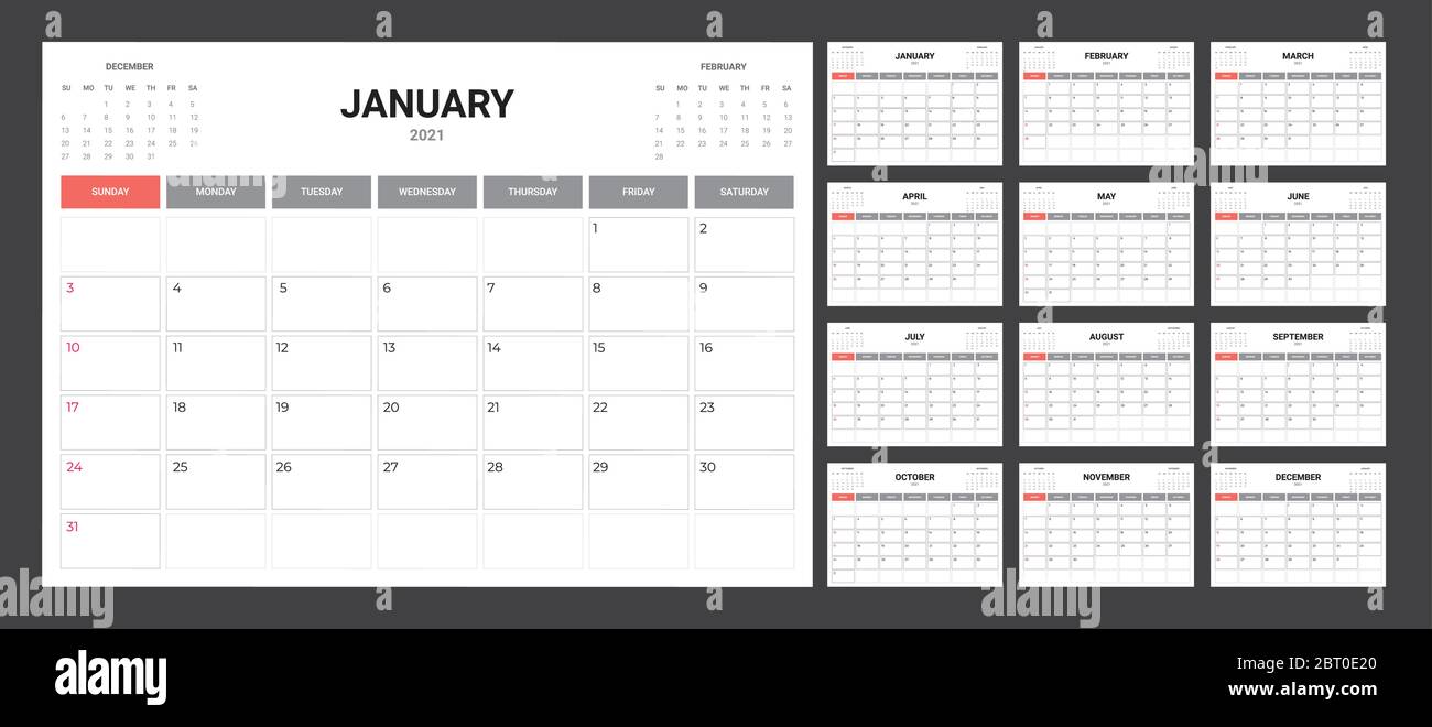 2020 Calendar - illustration. Template. Mock up. Vector calendar Stock Vector