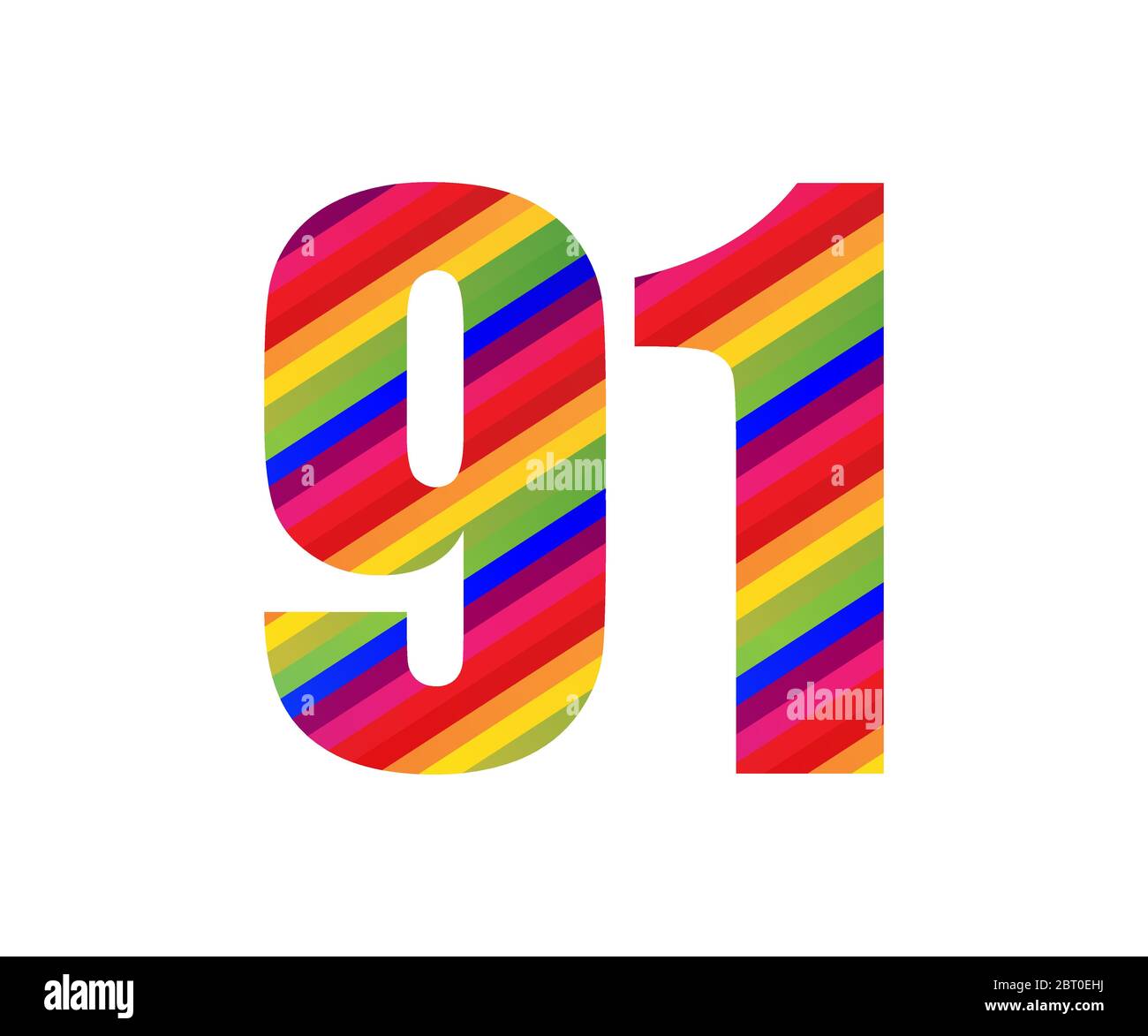 91 Number Rainbow Style Numeral Digit. Colorful Ninety One Number Vector Illustration Design Isolated on White Background. Stock Vector