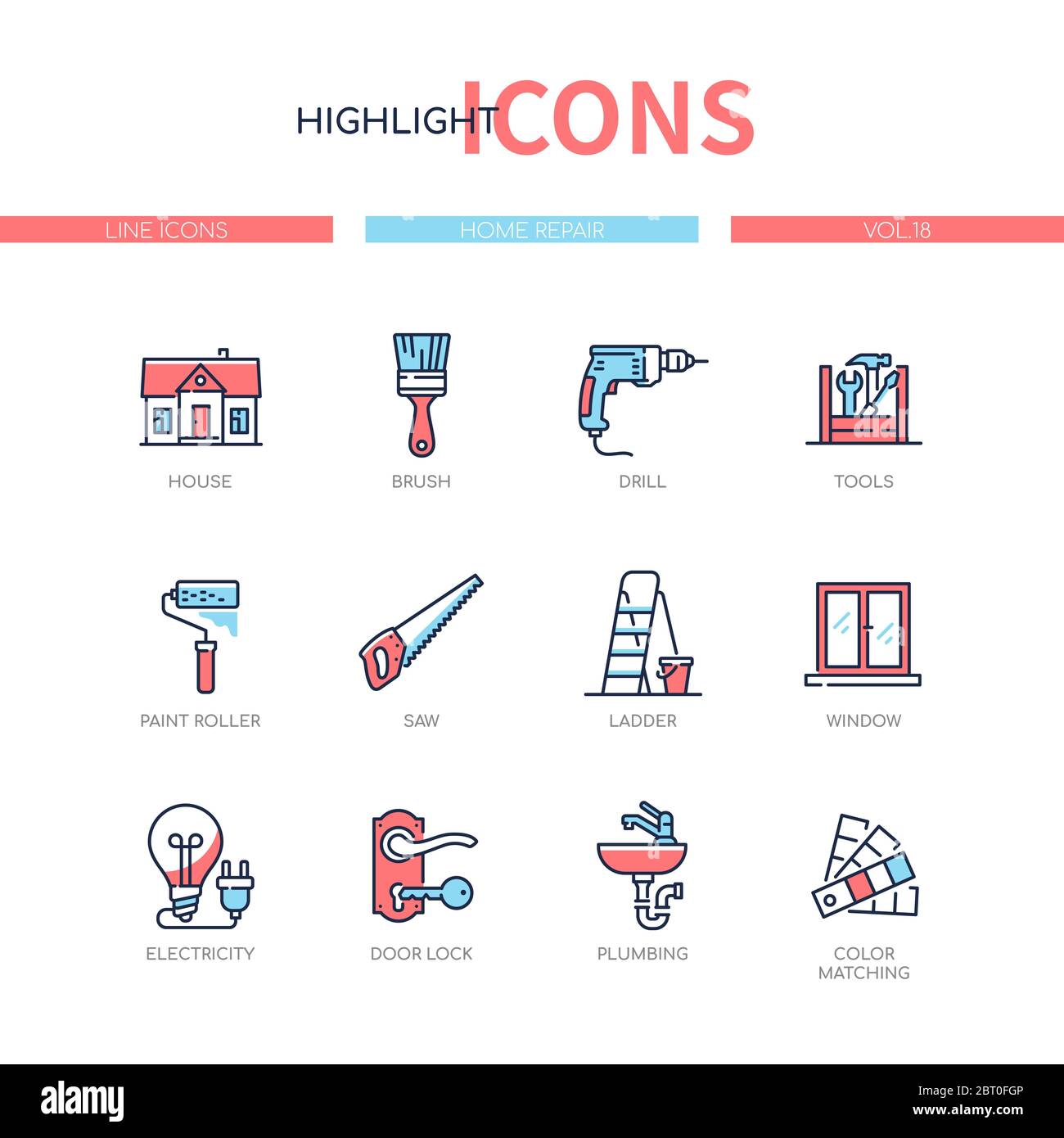 Home repair - line design style icons set Stock Vector