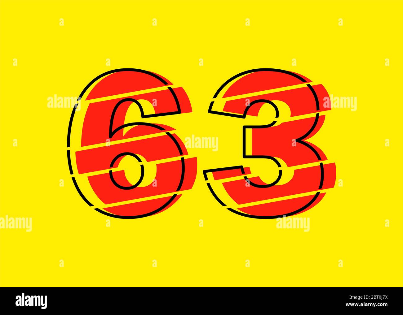 Glitch Modern Red 63 Number Design Vector Illustration. Numeral Vector ...