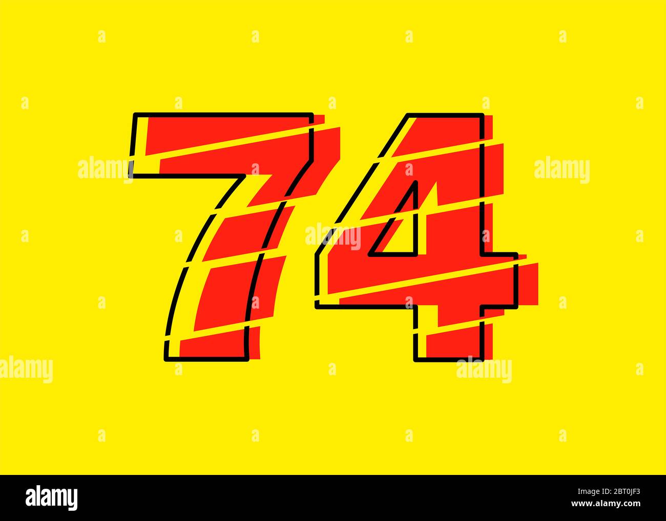 Glitch Modern Red 74 Number Design Vector Illustration. Numeral Vector ...