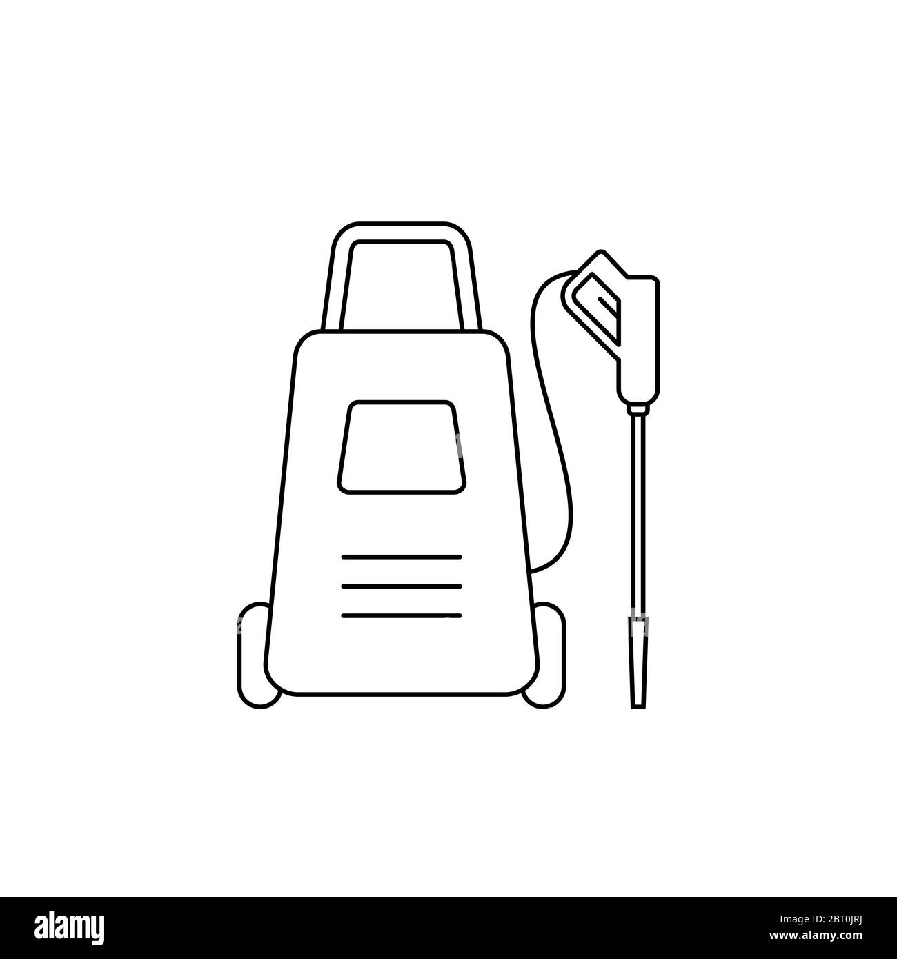 High pressure washer line icon. Disinfection concept. Power cleaner with spray gun. House cleaning tool. Car washing appliance. Black outline. Vector Stock Vector