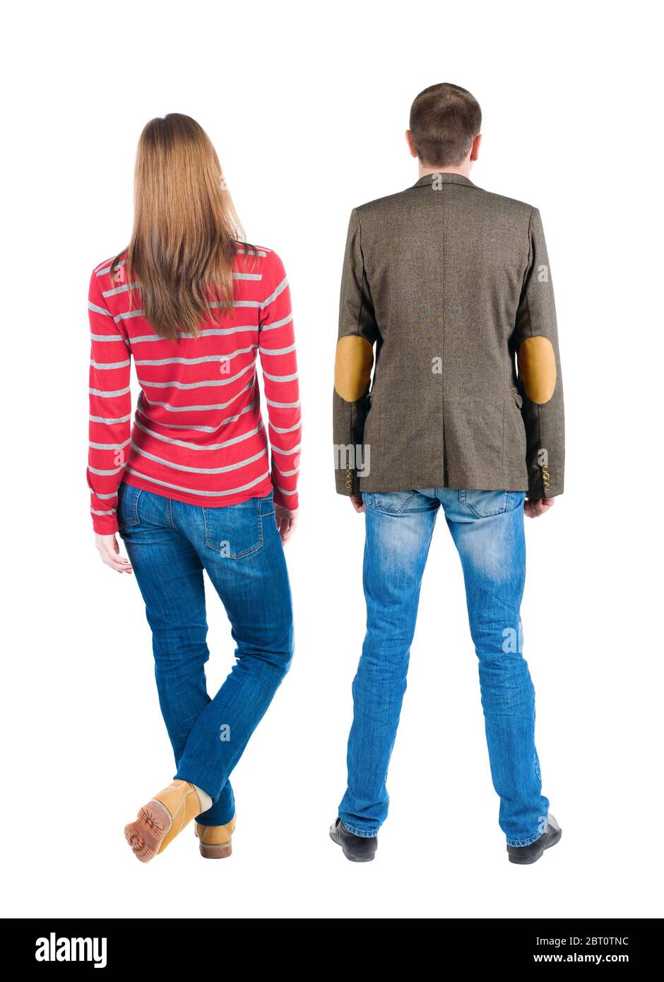 Back view couple in sweater. beautiful man and woman. Rear view people ...