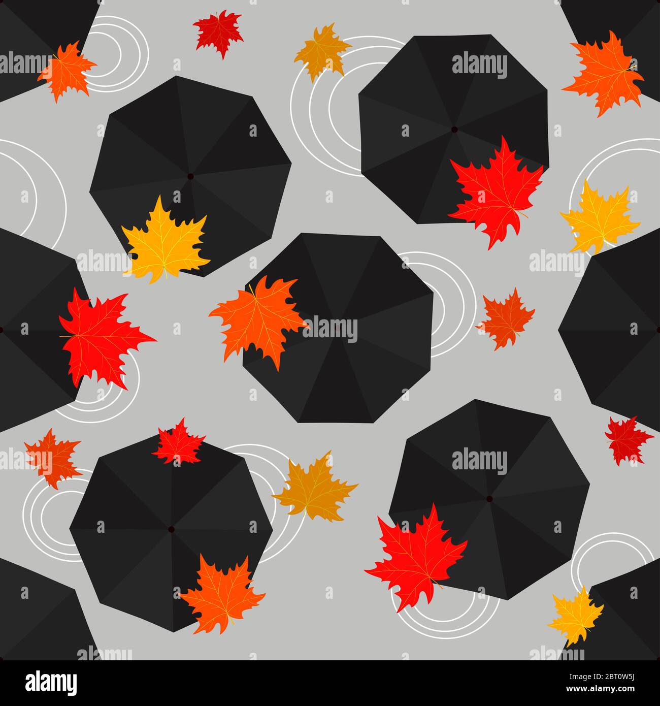 Autumn seamless pattern with rain umbrellas and leaves. Vector ...