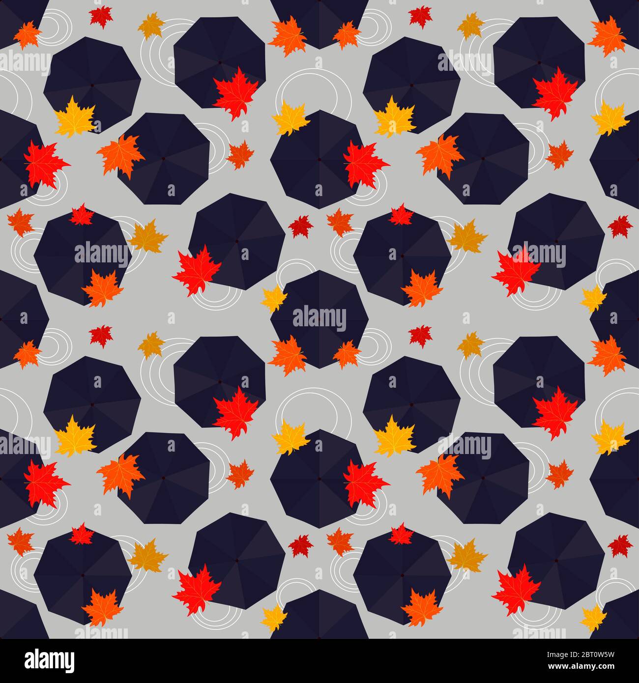 Autumn seamless pattern with rain umbrellas and leaves. Vector ...
