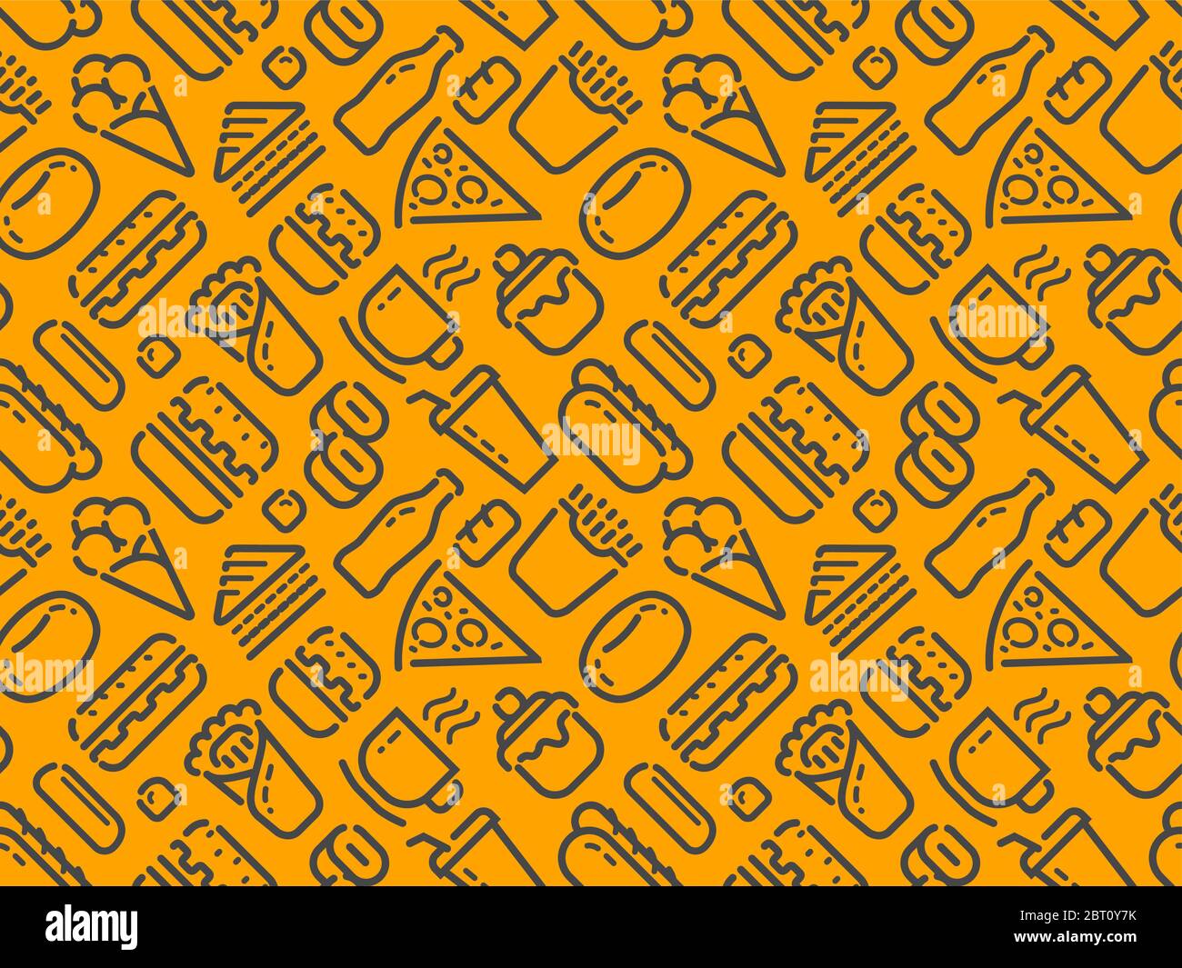 Food and drinks seamless background. Pattern vector illustration Stock Vector