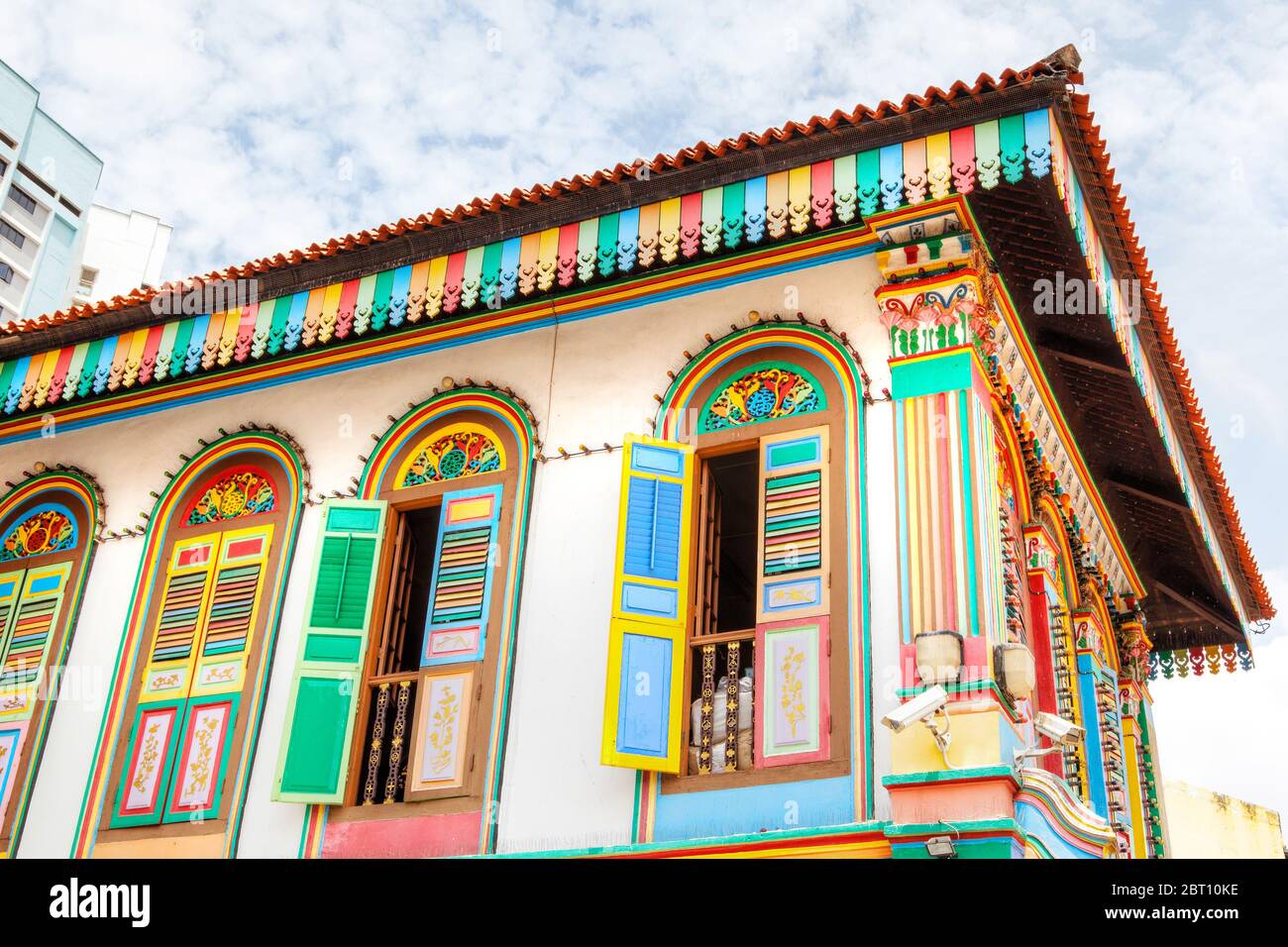 Colorful house of Tan Teng Niah in Little India. This last historic colonial style Chinese villa in Singapore was built in 1900 and is now a national Stock Photo