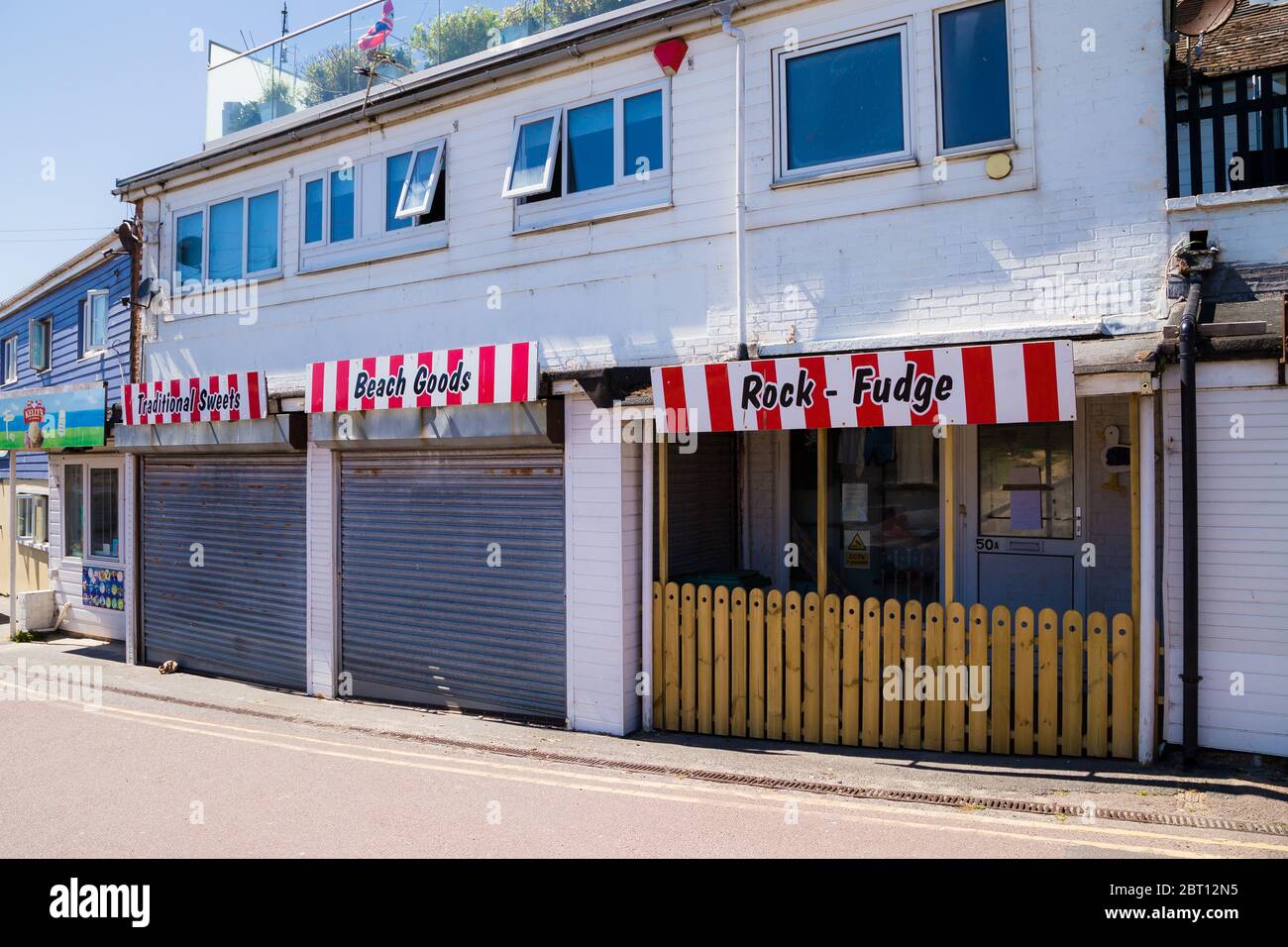 A Rock and Fudge shop in Dymchurch Kent. The shop is closed due to the Coronavirus outbreak. Stock Photo