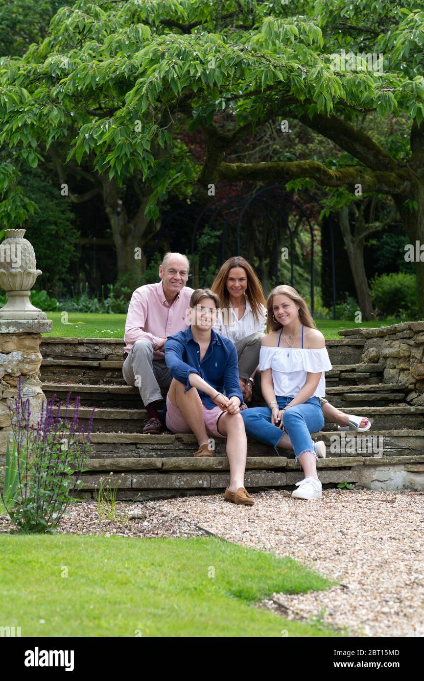 31/05/18 Rebecca and Simon Howard previously of Castle Howard at their new home of Welham Hall near Malton with their children Merlin and Octavia Stock Photo
