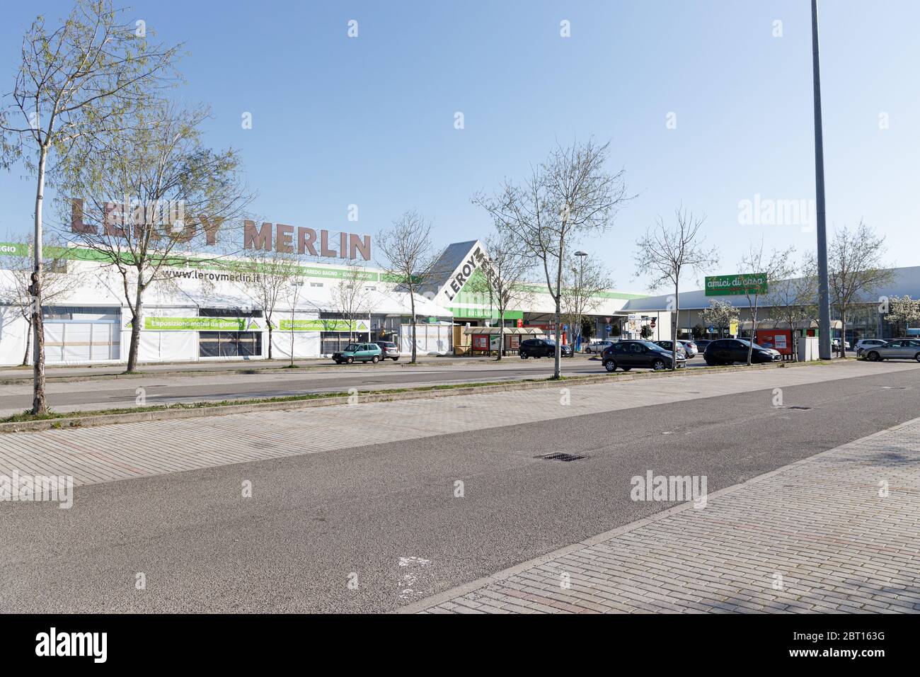 Bologna - Italy - March 16, 2020. Bologna in lockdown. Empty parking in a shopping center of Bologna due to the Coronavirus outbreak Stock Photo