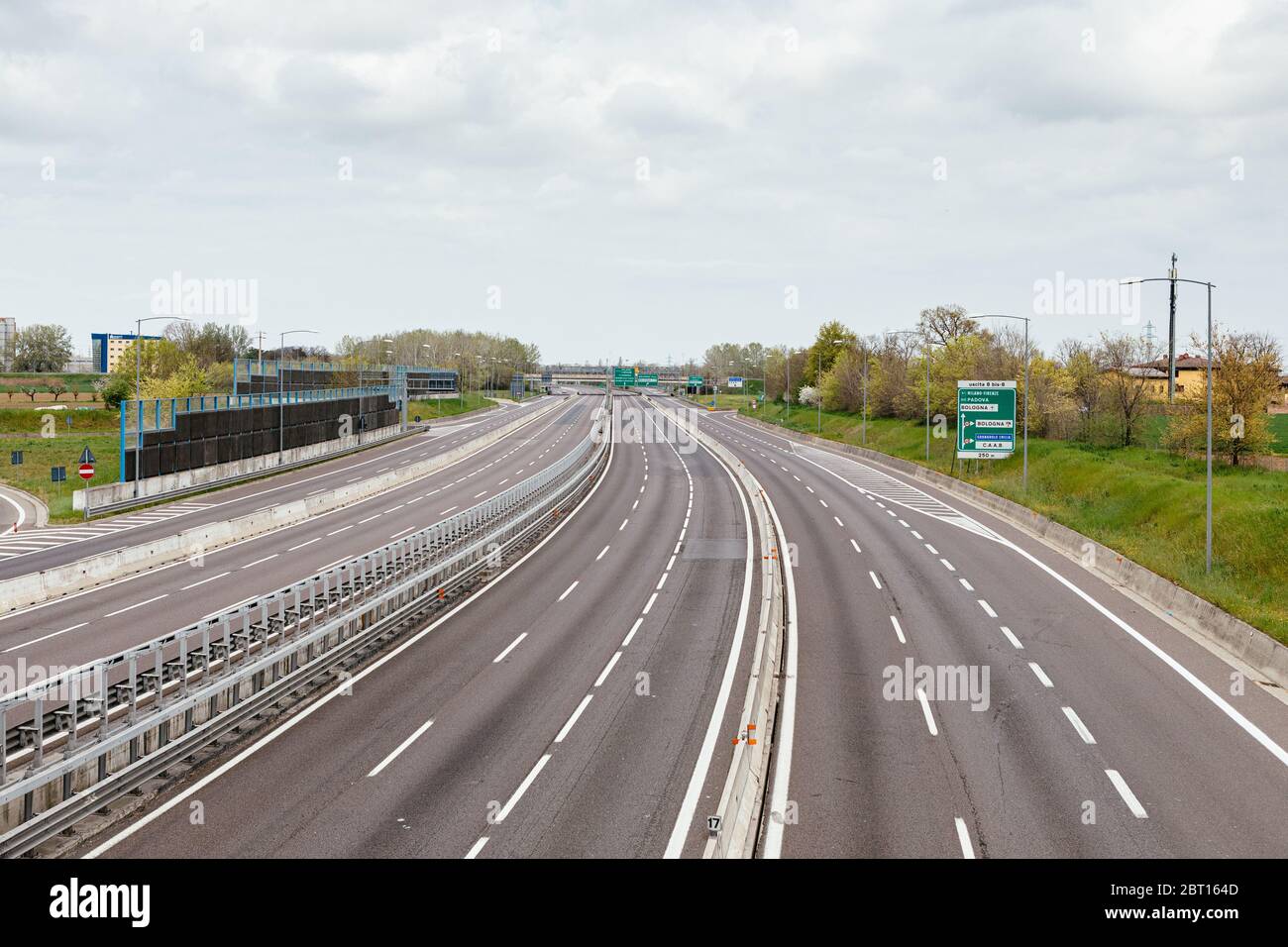Bologna - Italy - March 22, 2020. Bologna in lockdown. Highways and Bologna ring road empty  due to the Coronavirus outbreak Stock Photo