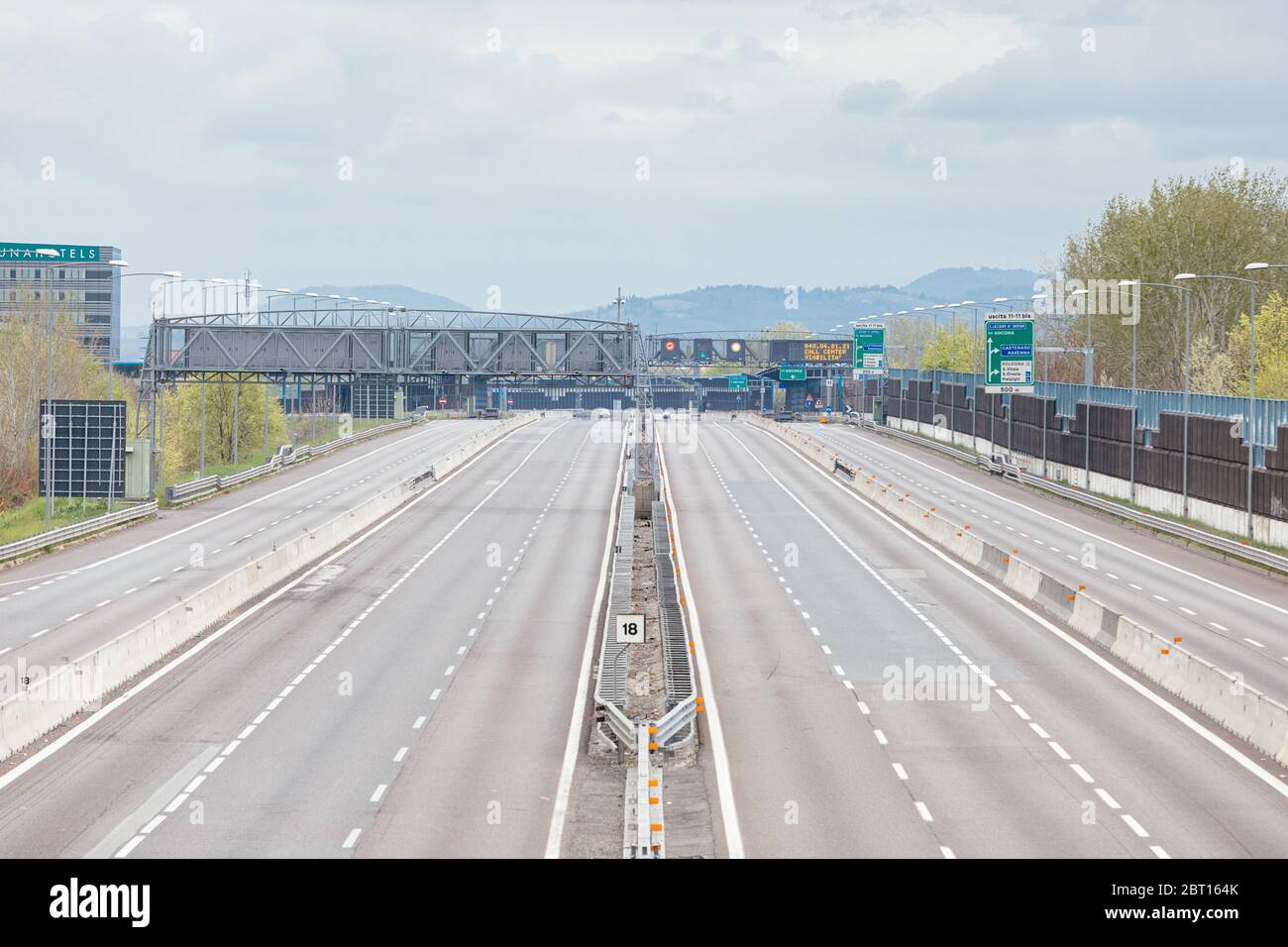 Bologna - Italy - March 22, 2020. Bologna in lockdown. Highways and Bologna ring road empty  due to the Coronavirus outbreak Stock Photo