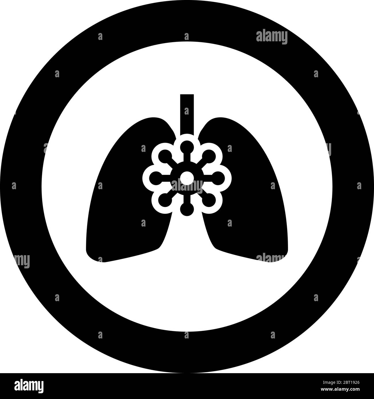 Coronavirus damaged lungs Virus corona atack Eating lung concept Covid 19 Infected tuberculosis icon in circle round black color vector illustration Stock Vector
