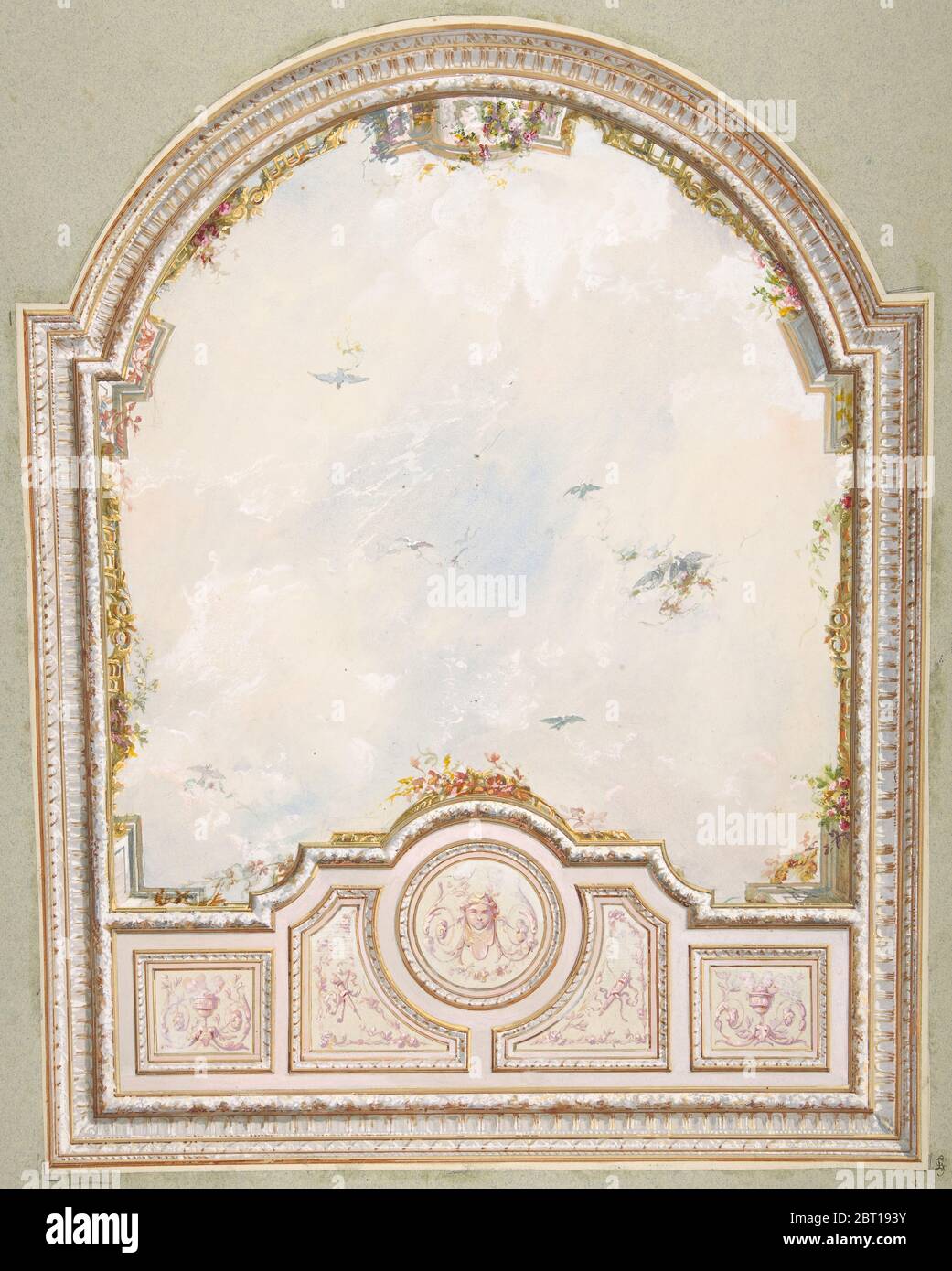Deign for a ceiling a a trompe l'oeil sky, second half 19th century. Stock Photo