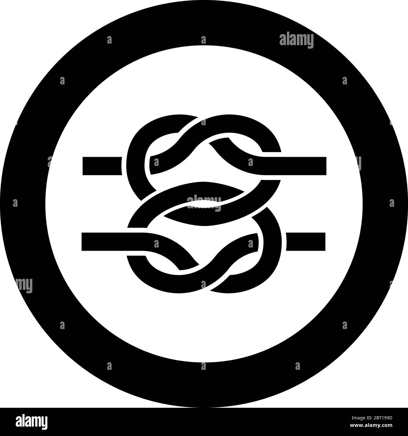 Two nautical knots Ropes Wire with loop Twisted marine cord icon in circle round black color vector illustration flat style simple image Stock Vector