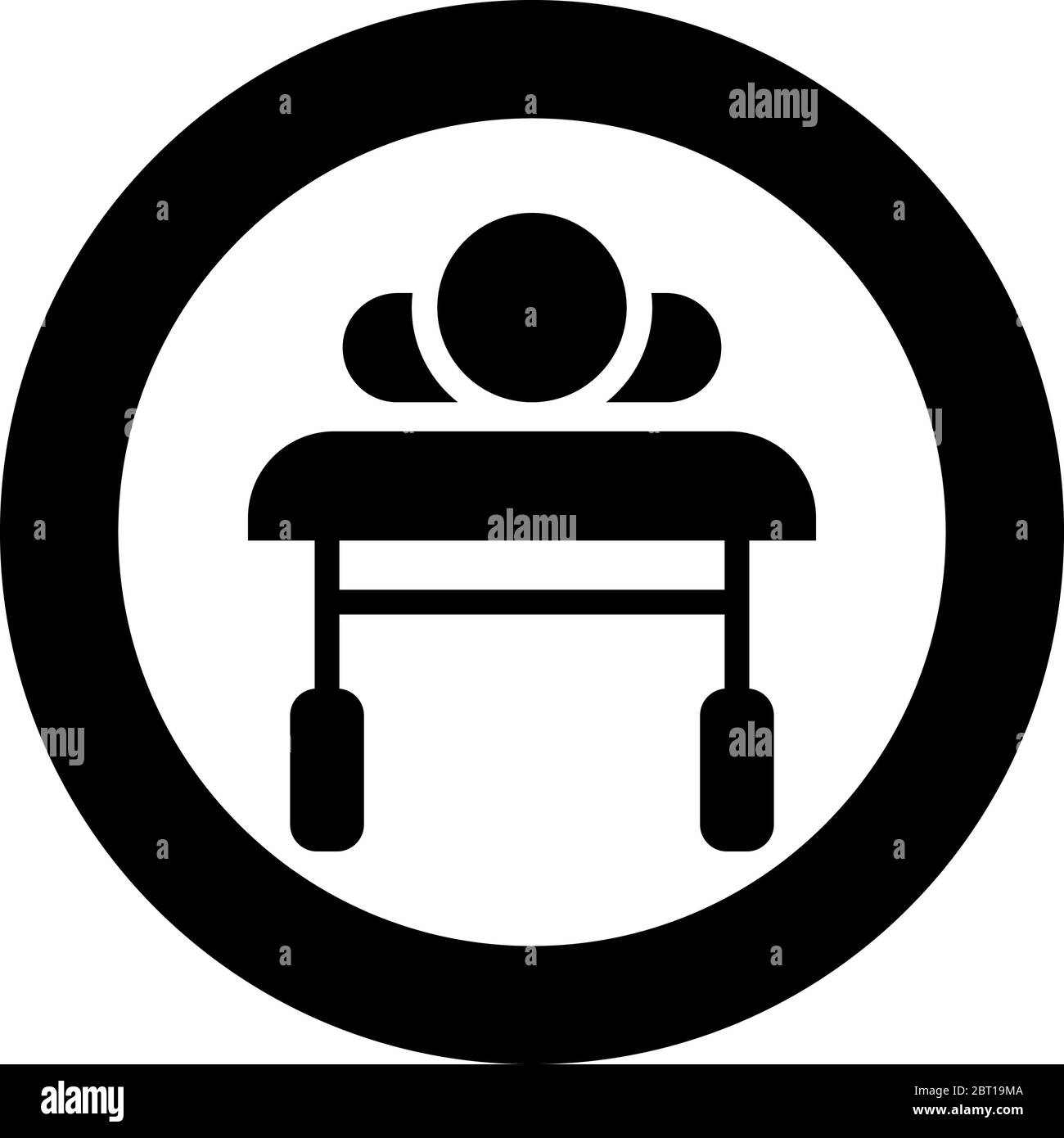 Patient lying on medical bed couch view from head Sick man Rehabilitation icon in circle round black color vector illustration flat style simple image Stock Vector