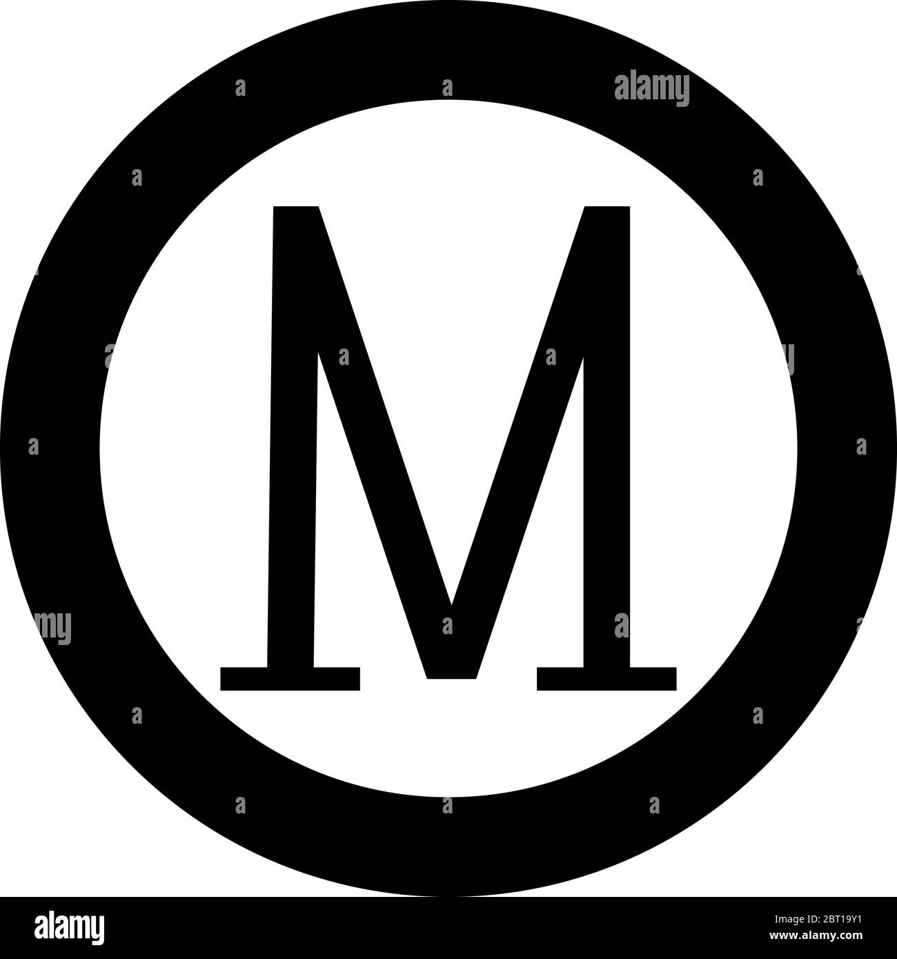 Mu greek symbol capital letter uppercase font icon in circle round black color vector illustration flat style simple image Stock Vector