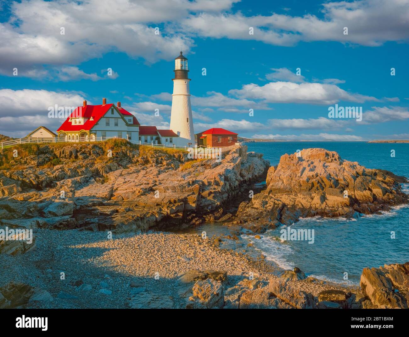 Portland Head Light is in Cape Elizabeth, Maine. It is in the Fort Williams Park and is the oldest lighthouse in Maine. Stock Photo