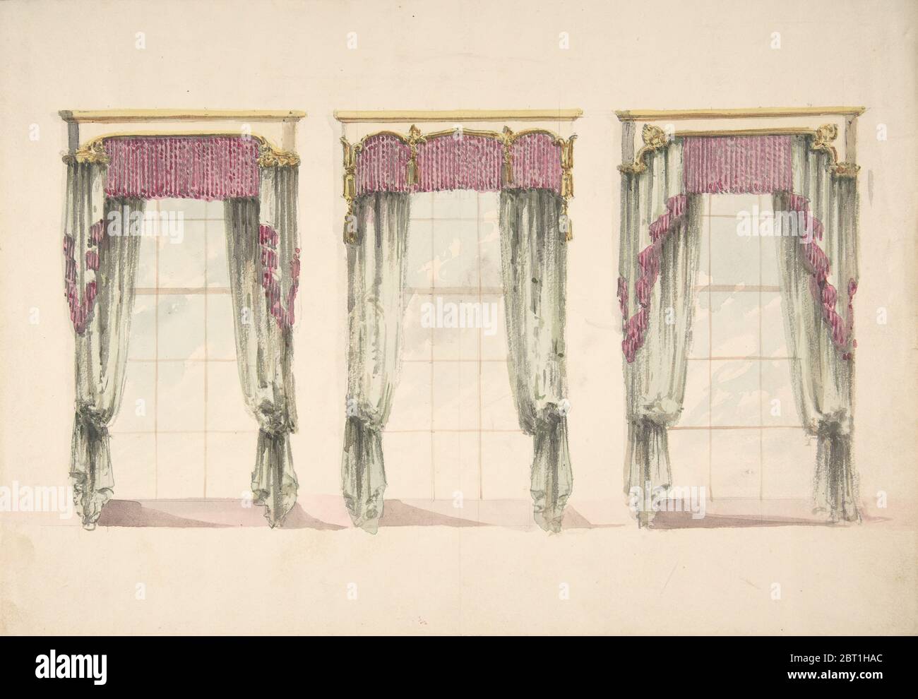 Design For Gray Curtains With Pink Fringes And White And Gold Pediments Ca 1820 Stock Photo Alamy