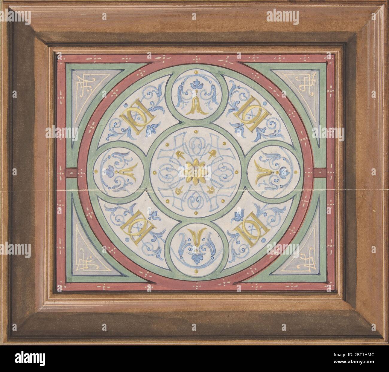 Design for painted decoration of a ceiling incorporating interwined initials: DD, second half 19th century. Stock Photo