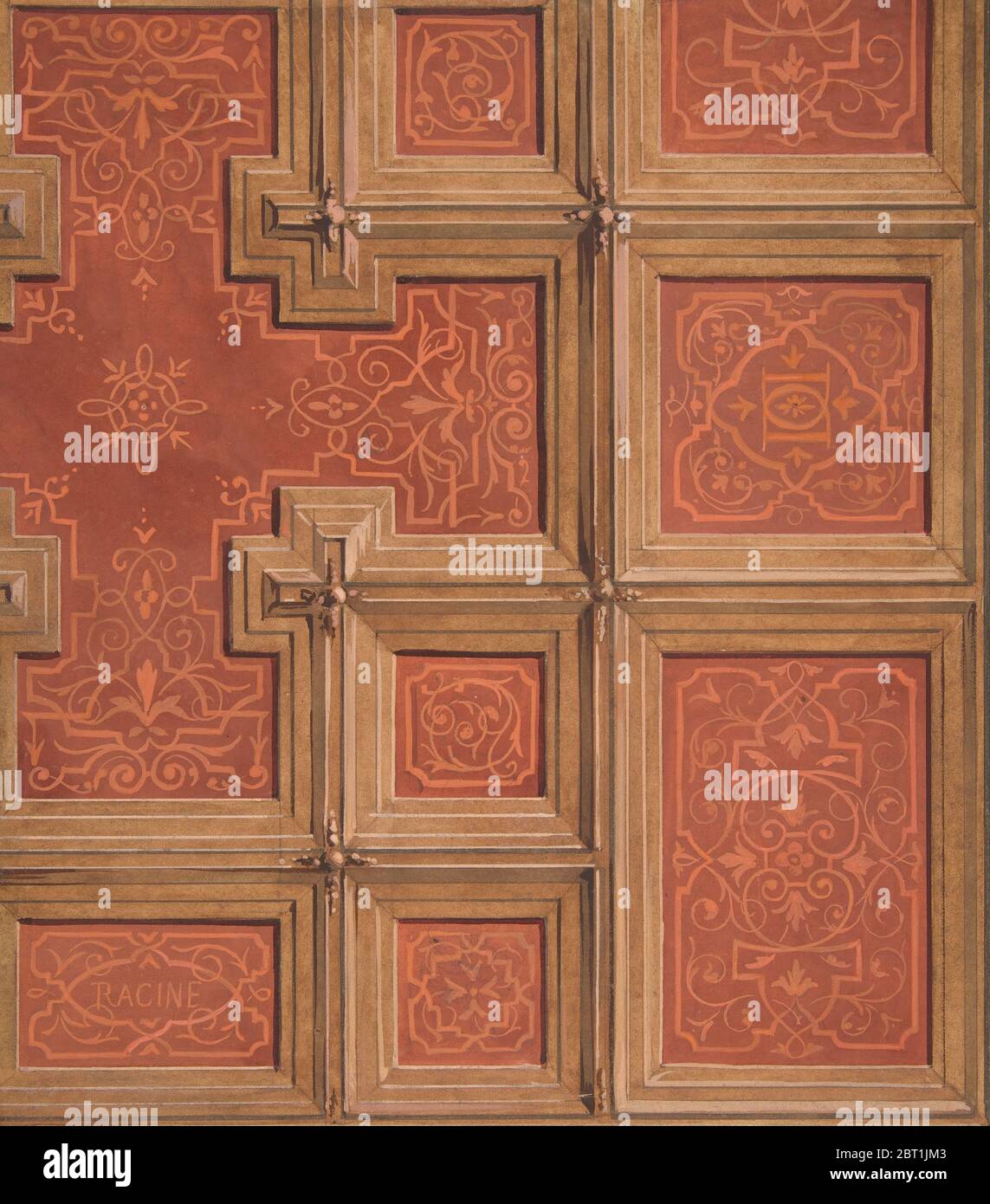 Design for the decoration of a coffered ceiling ornamented with the ...